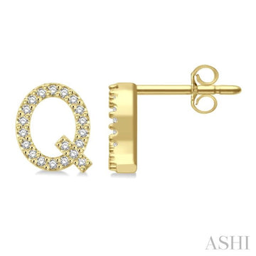 1/8 Ctw Initial 'Q' Single Cut Diamond Earrings in 10K Yellow Gold